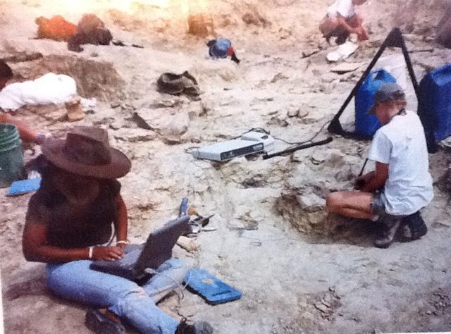 Celeste Horner and Christie Curry scanning a dinosaur dig site